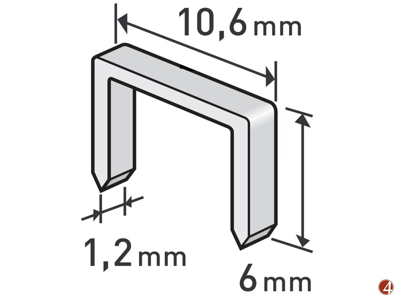 Spony, balení 1000ks, 6mm, 10,6x0,52x1,2mm