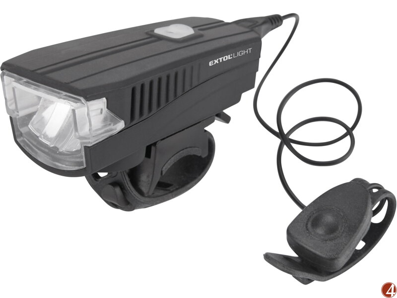 Světlo bílé na kolo 350lm, USB nabíjení, klakson, 5W LED Světlo bílé na kolo 350lm, USB nabíjení, klakson, 5W LED