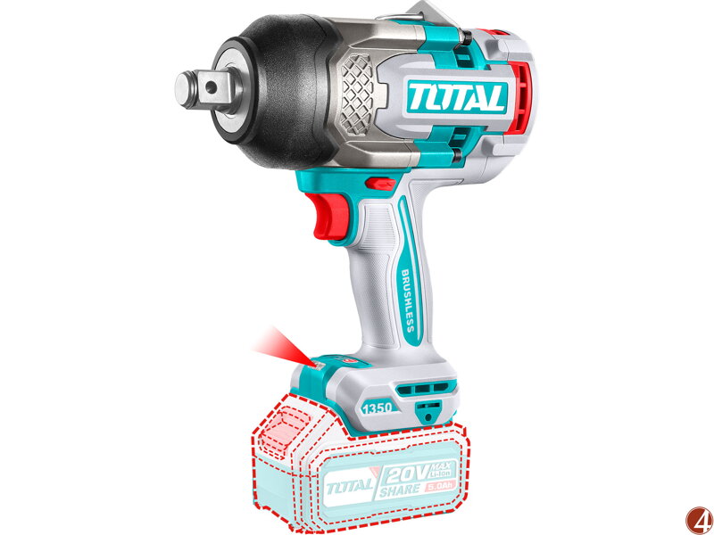 Utahovák rázový AKU  3/4", BRUSHLESS, 1350Nm, 20V Li-ion, industrial, bez baterie a nabíječky
