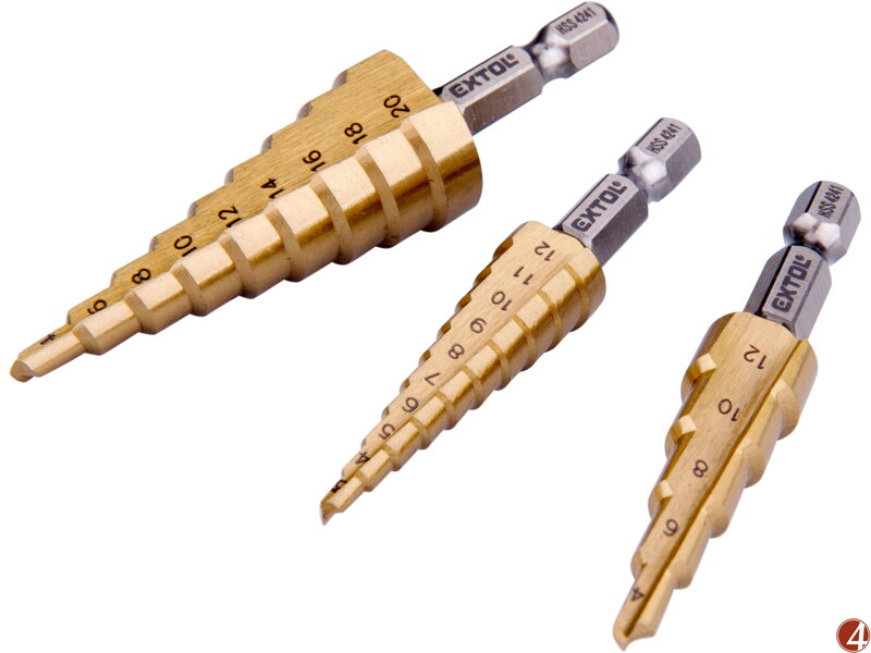 Vrtáky stupňovité, sada 3ks, O 3-20mm, HSS Vrtáky stupňovité, sada 3ks, O 3-20mm, HSS