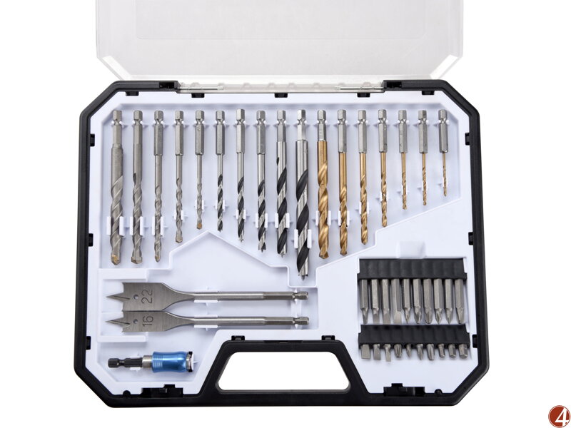 Vrtáky se šestihrannou stopkou a hroty, sada 40ks, HSS, CrV